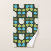 レトロジオフローラルパターン1で緑、青、クリーム バスタオルセット (ハンドタオル)