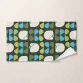 レトロジオフローラルパターン1で緑、青、クリーム バスタオルセット (ハンドタオル)