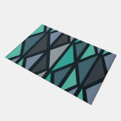 レトロジオメトリアート三角形ブラックティール（緑がかった色） ドアマット (アングル)