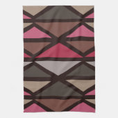 レトロジオメトリアート三角形ブラックレッドブラウン キッチンタオル (縦)