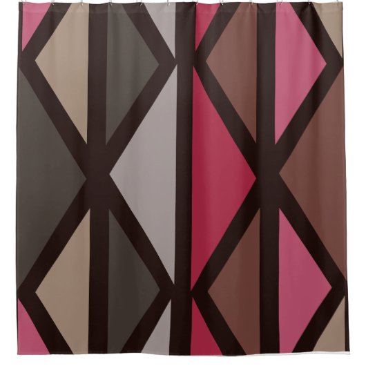 レトロジオメトリアート三角形ブラックレッドブラウン シャワーカーテン (正面)