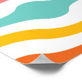 レトロジオメトリックウェーブオレンジピンクターコイズ黄 ポスター (角)