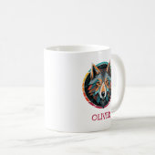 レトロジオメトリックウルフヘッドパーソナライズドマグカップ コーヒーマグカップ (正面右)