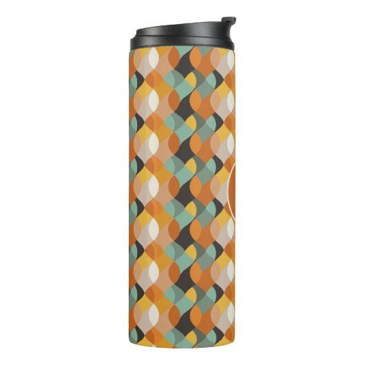 レトロジオメトリックオバルオレンジティール(緑がかった色)金ゴールドモノグラム タンブラー (回転左)