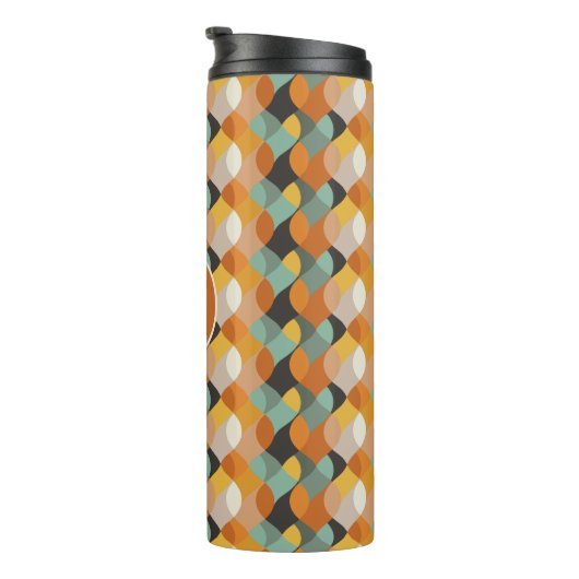 レトロジオメトリックオバルオレンジティール(緑がかった色)金ゴールドモノグラム タンブラー (回転右)