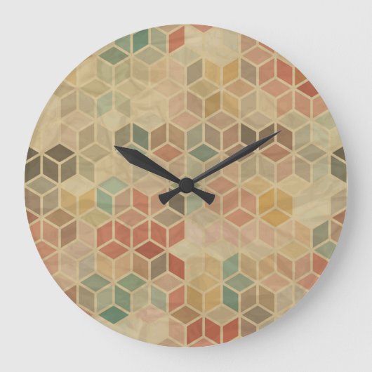 レトロジオメトリック：シームレスなデザイン ラージ壁時計 (正面)