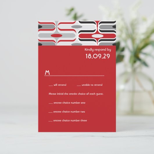 レトロジグザグパターンアモダンートウェディングRSVP 出欠カード (スタンド正面)