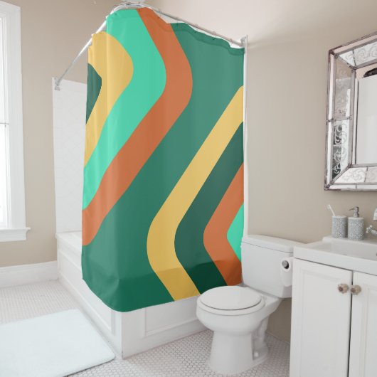 レトロジャイアントダイヤモンド数々のティール（緑がかった色）色 シャワーカーテン (インサイチュ)