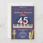 レトロジャズ音楽の誕生日パーティー 大人男性 招待状 (正面)