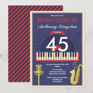 レトロジャズ音楽の誕生日パーティー 大人男性 招待状