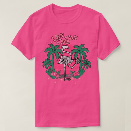 レトロジャパンVAPORWAVE KANJI SKELETON Flamingo Para Tシャツ (デザイン正面)