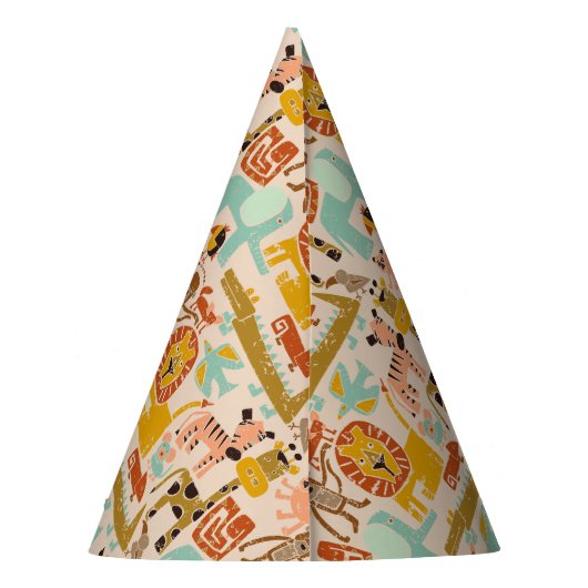 レトロジャングルアニマルズワイルドワンファースト誕生日 パーティーハット (裏面)