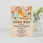 レトロジャングルアニマルズワイルドワンファースト誕生日 招待状 (スタンド正面)