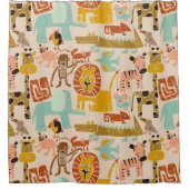 レトロジャングル動物かわいいパターン（の模様が）ある シャワーカーテン (正面)