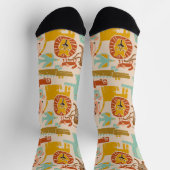 レトロジャングル動物かわいいパターン（の模様が）ある ソックス (上部)