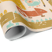 レトロジャングル動物かわいいパターン（の模様が）ある ラッピングペーパー (ロールコーナー)