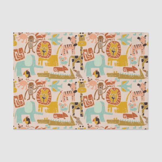 レトロジャングル動物かわいいパターン（の模様が）ある 薄葉紙 (正面)