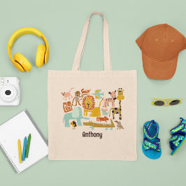 レトロジャングル動物かわいいパーソナライズされた トートバッグ