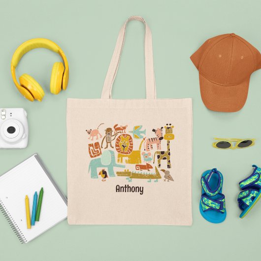 レトロジャングル動物かわいいパーソナライズされた トートバッグ