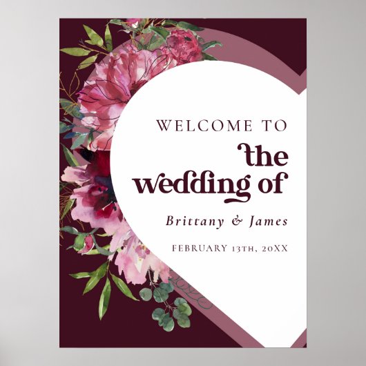 レトロジュエリートーンハートロマン結婚ティックスウェルカム ポスター (正面)