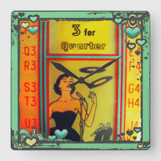 レトロジュークボックスダイナー時計！大きな時計 スクエア壁時計 (正面)