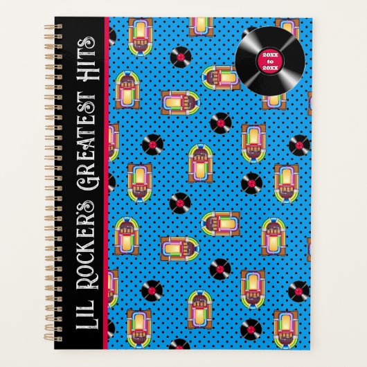 レトロジュークボックスビニールレコード音楽ブルーパーソナライズ プランナー手帳 (正面)