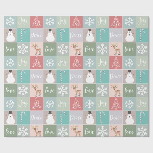 レトロジョイかわいいクリスマスイラストスクエア ラッピングペーパー (フラット)
