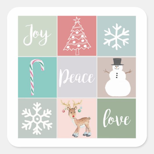 レトロジョイクリスマスイラスト封筒用シール スクエアシール (正面)