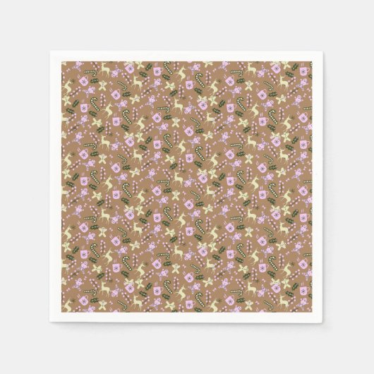 レトロジンジャーブレッドディアキャンドイキニートリートクリスマス スタンダードカクテルナプキン (正面)