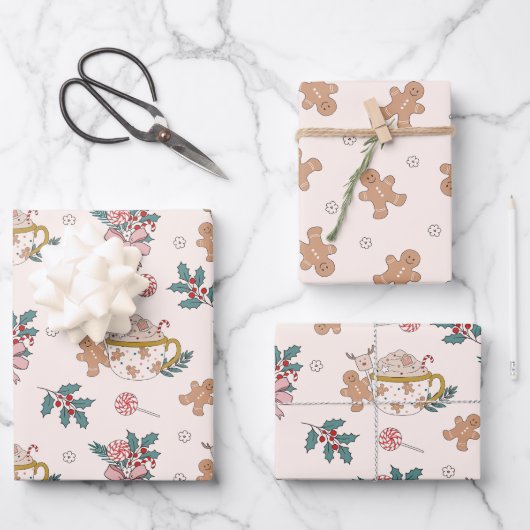 レトロジンジャーブレッドCookieと紅茶クリスマス ラッピングペーパーシート (正面)