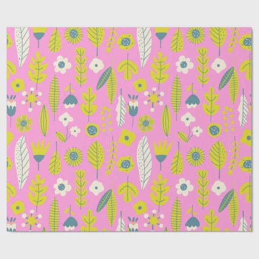 レトロスお洒落カンジナビアフォークフローラ(ピンク) ラッピングペーパー (フラット)