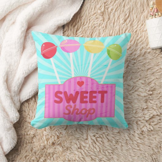 レトロスイートショップパステルキャンディ棒つきキャンデーオンストライプズ クッション (ブランケット)