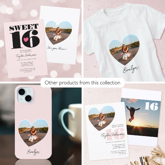 レトロスウィート16誕生日名前をカスタムする写真ハート オーナメント