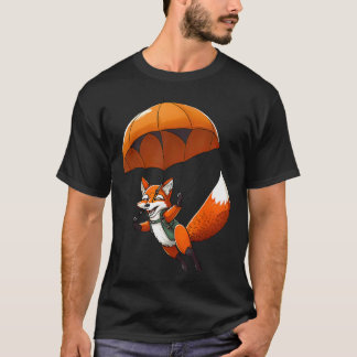 レトロスカイダイビングキツネ 楽しいスカイダイバー 動物 Tシャツ