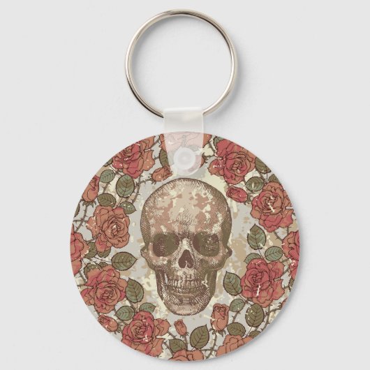 レトロスカルとバラオーナメント キーホルダー (正面)