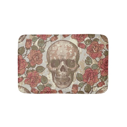 レトロスカルとバラオーナメント バスマット (正面)