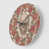 レトロスカルとバラオーナメント ラージ壁時計 (傾斜)