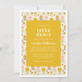 レトロスカンジナビアイエローフラワーブライダルシャワー 招待状 (正面)