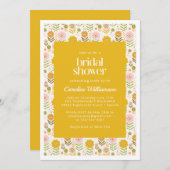 レトロスカンジナビアイエローフラワーブライダルシャワー 招待状 (正面/裏面)