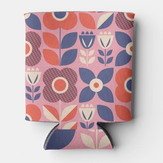 レトロスカンジナビアフローラシームレス要素 缶クーラー (正面)