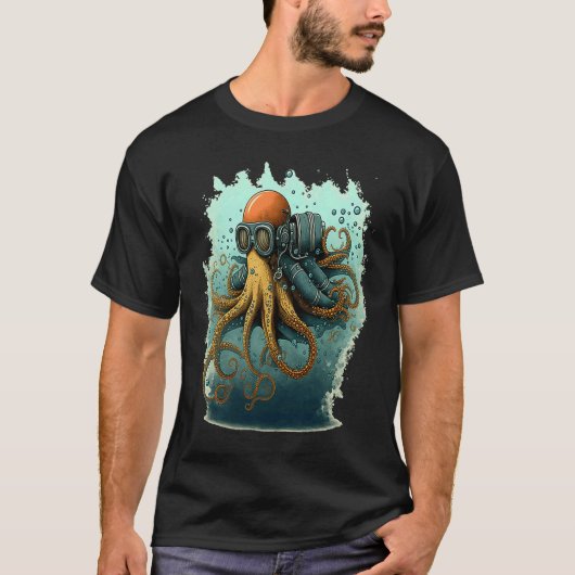 レトロスキューバダイバータコ風変わりデザインタコヒェル Tシャツ (正面)