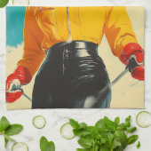 レトロスキーグラマーヴィンテージウィンターアドベンチャー キッチンタオル (折り畳み)