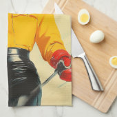 レトロスキーグラマーヴィンテージウィンターアドベンチャー キッチンタオル (四つ折り)