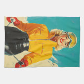 レトロスキーグラマーヴィンテージウィンターアドベンチャー キッチンタオル (横)