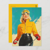 レトロスキーグラマーヴィンテージウィンターアドベンチャー ポストカード (正面/裏面)