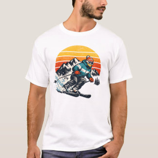 レトロスキーサンセットデザイン ヴィンテージ Tシャツ