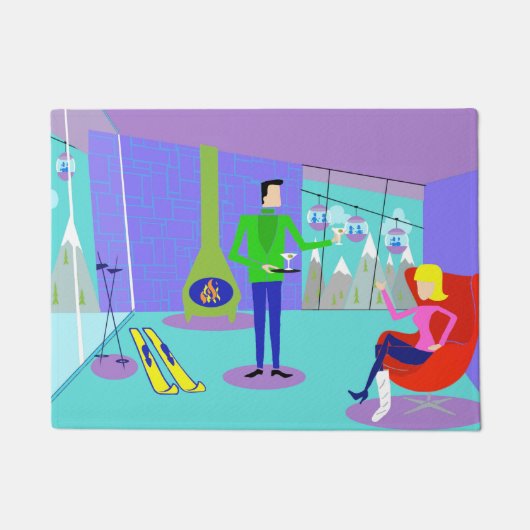 レトロスキーバケーションドアマット ドアマット (正面)