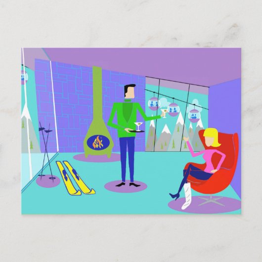 レトロスキーバケーションハガキ ポストカード (正面)