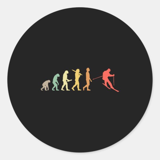 レトロスキーヤー向けスキー進化ギフト ラウンドシール (正面)