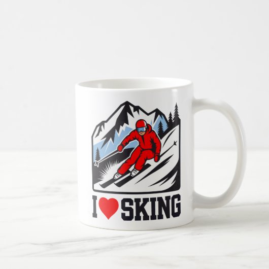 レトロスキーヤー山グラフィックが好き コーヒーマグカップ (右)
